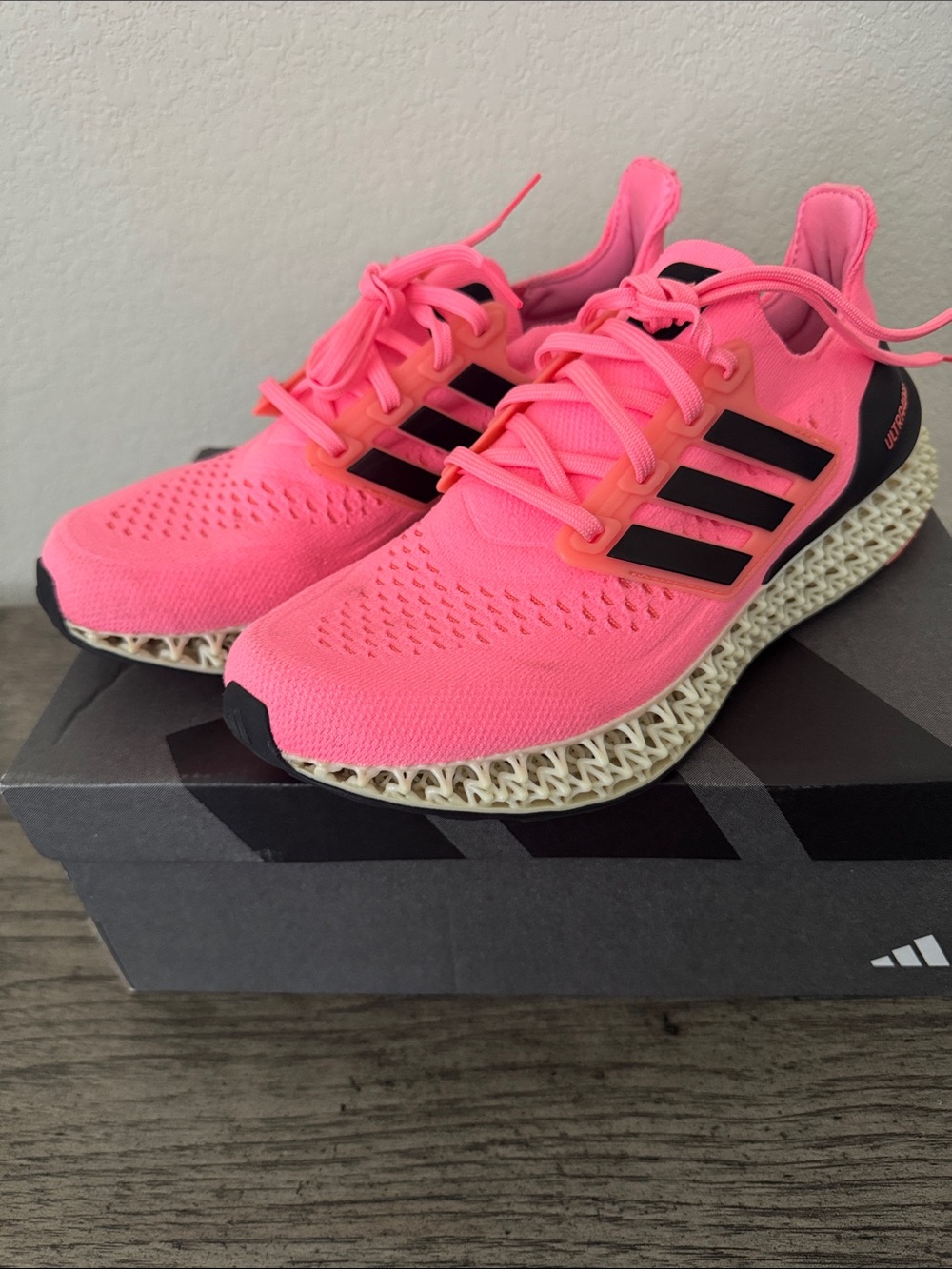Adidas Neon Pink Performance Running Shoes with Black Stripes - Picture 2 of 6